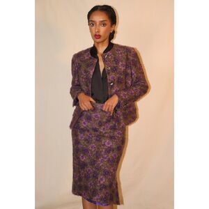 Vintage Purple Floral Tweed Skirt Suit Set
